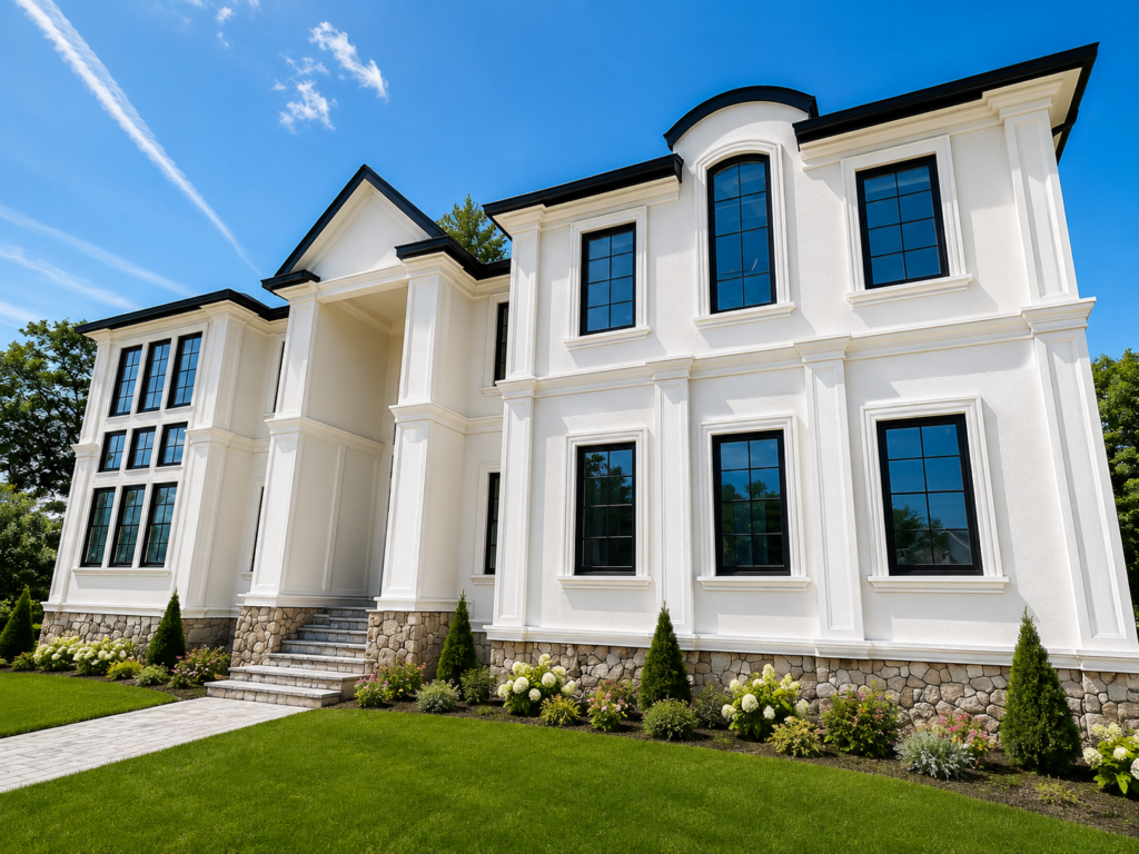 luxury white stucco exterior by USA Stucco & stone inc.