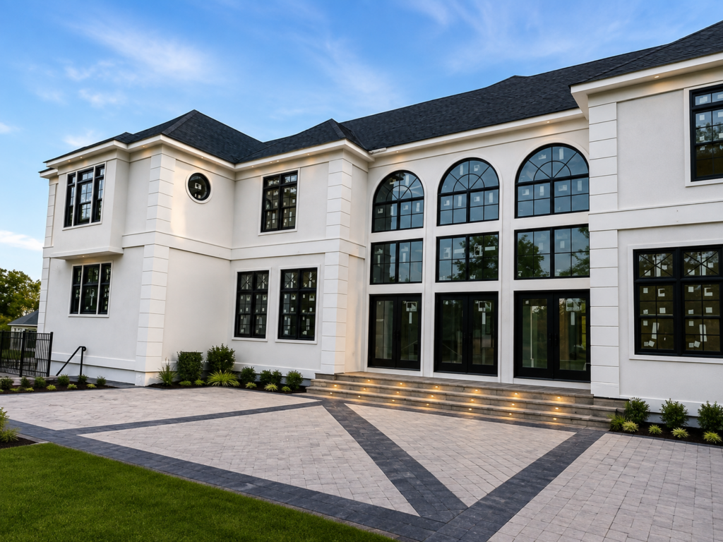 luxury stucco home with arched windows by USA Stucco & stone inc.
